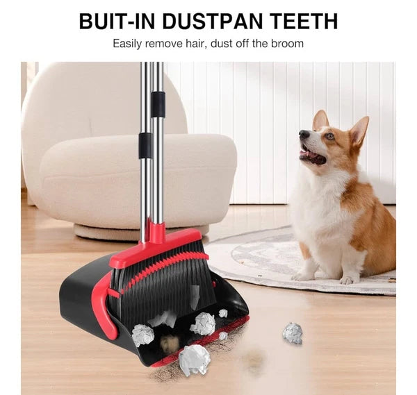 Broom and Dustpan Set, 52-In Long Adjustable Handle Broom Dustpan Combo with Dus