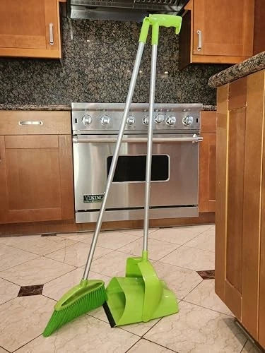 Broom and Dustpan Set for Home, Angled Broom and Upright Dustpan with