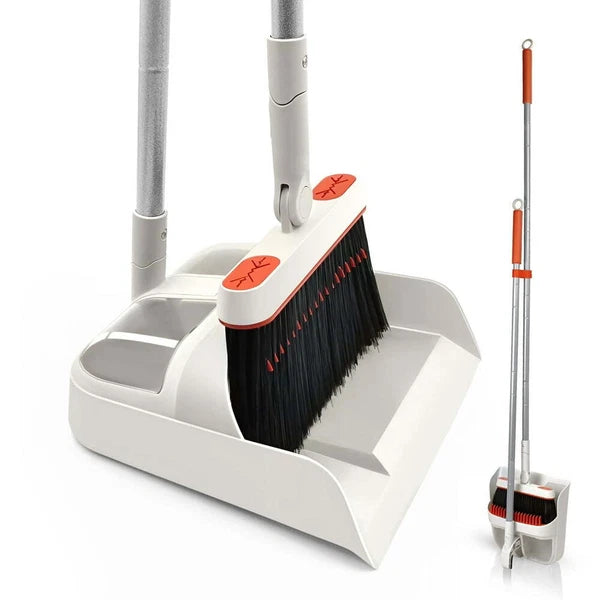 54 Inches Long Handle Broom and Dustpan Set for Home (Black Orange)