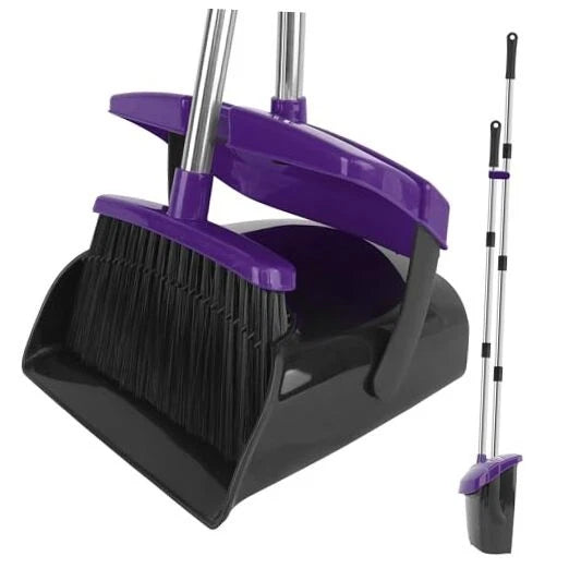 Broom and Dustpan Set, 51" Long Handle Broom with Dustpan Combo Set, Purple