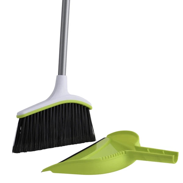Casabella Basics Angled Set, Silver/Green, Broom with Dustpan