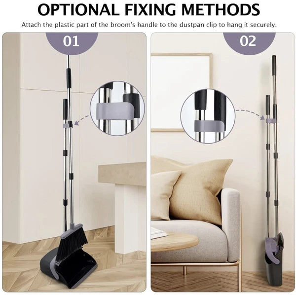 Broom and Dustpan Set for Home Office Indoor & Outdoor Sweeping, Stand up Broom