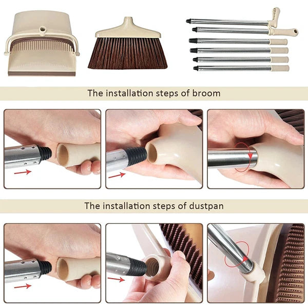 Broom And Dustpan Set Vertical Brush And Dust Pot Combination Upright Cleaning