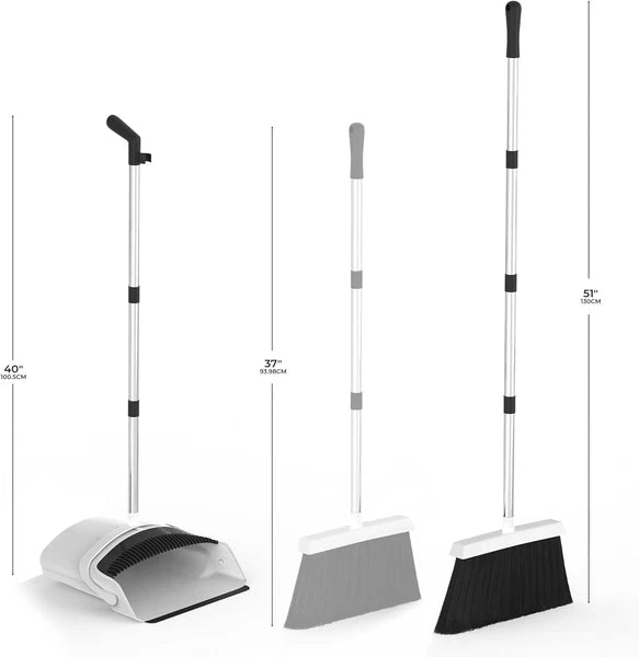 Broom and Dustpan Set - Adjustable Handle, Upright Standing, Lightweight and Rob