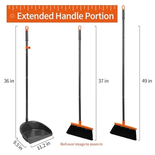 Long Handle Broom with Dustpan Combo Set for Office Home Kitchen Lobby Orange