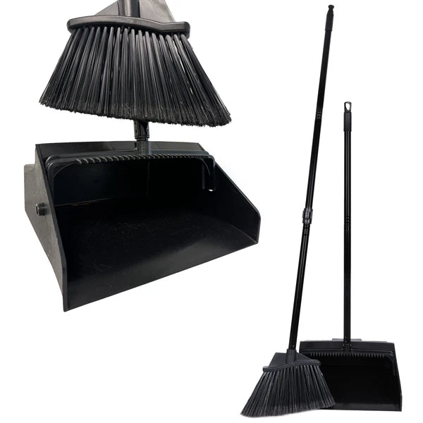 38" Upright Lobby Broom and Dustpan Set for Home & Commercial Use, 1 Set