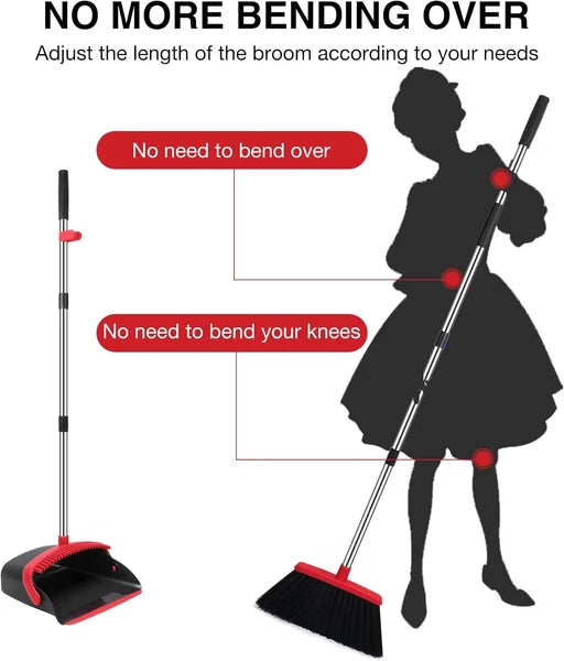 Broom and Dustpan Set, 52-in Long Adjustable Handle Broom Dustpan Combo