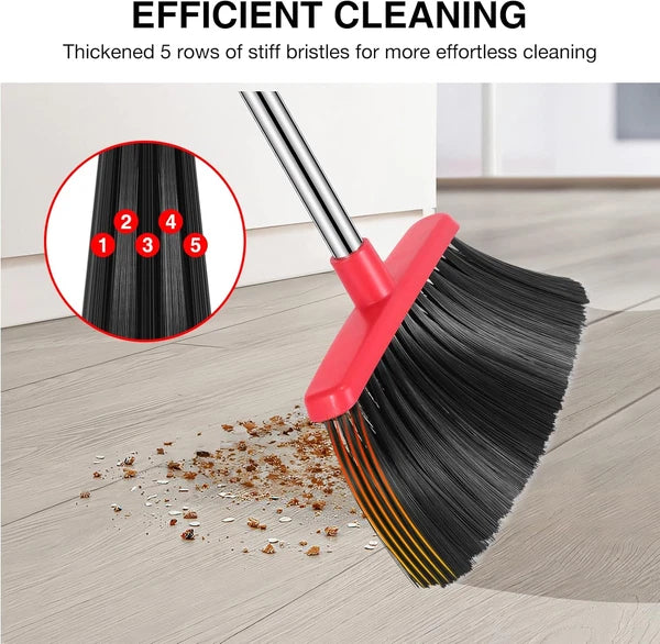 52 Inch Broom and Dustpan Set Adjustable Handle Dustpan Teeth Hair Cleaner
