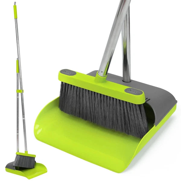 Broom and Standing Dustpan Set 50â€ Angle Broom with Long Handle Dust Pans for