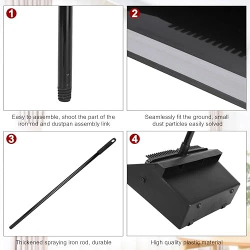 Pcs Broom and Dustpan Set 36.6 Inch Dustpan with Long Handle 8 Black