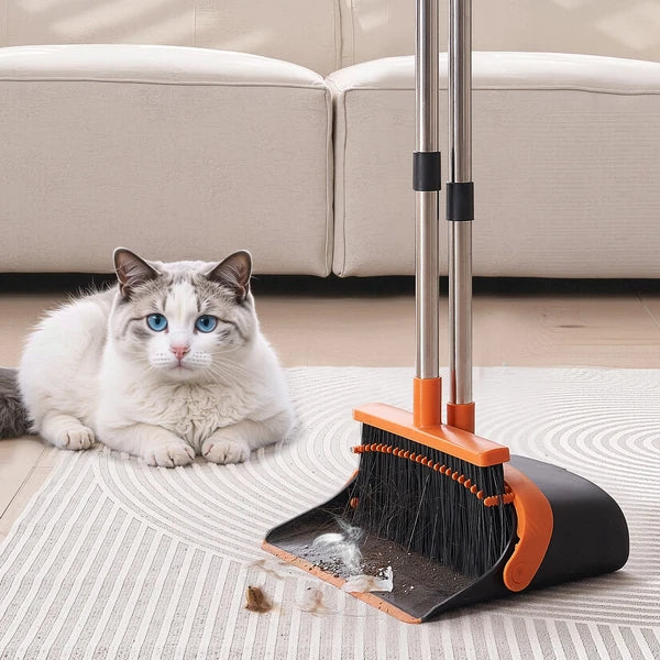 VEVOR Broom and Dustpan Set with Self-Cleaning Teeth for Home Office Restaurant