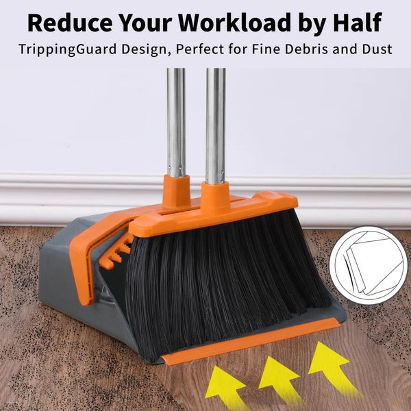 Tiumso Broom and Dustpan Set with 51'' Long Handle, Upright Broom and Dustpan...