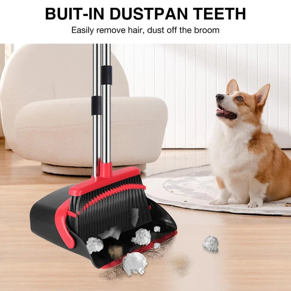 Broom and Dustpan Set, 52-in Long Adjustable Handle Broom Dustpan Combo with ...