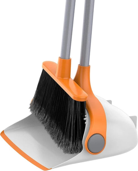 Broom and Dustpan Set with Adjustable Long Handle, Upright Combo for Floor