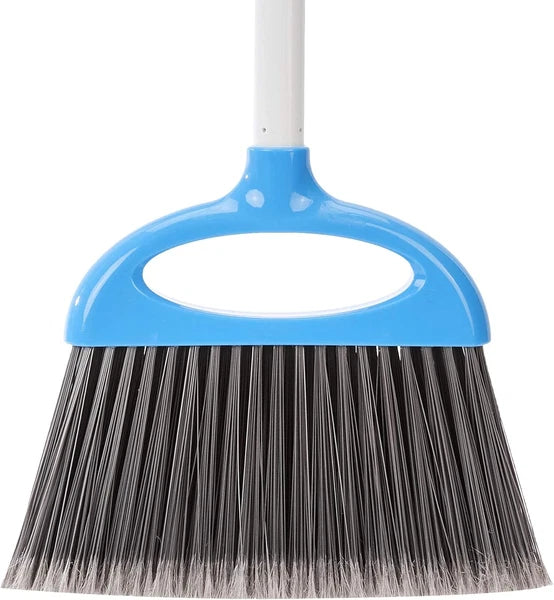 Dustpan Broom Set with Easy Assembly and Long Handle, Blue and White