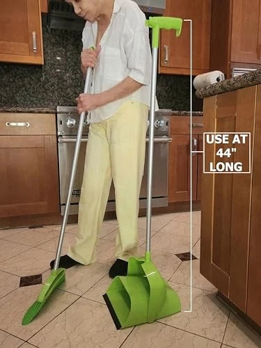 Broom and Dustpan Set for Home, Angled Broom and Upright Dustpan with