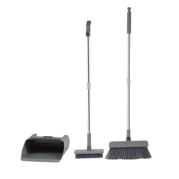 Combo 3-In-1 Broom and Dustpan Set Lightweight Upright Lobby Broom and Dust Pan