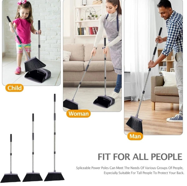 Broom and Dustpan Set for Home Office Indoor & Outdoor Sweeping, Stand up Broom