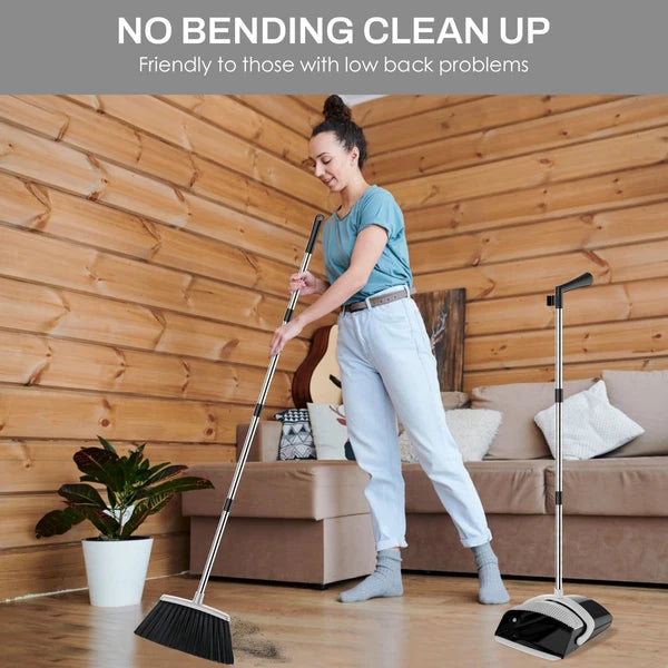 Broom and Dustpan Set for Home 51-in Long Adjustable Handle Angle and Combo