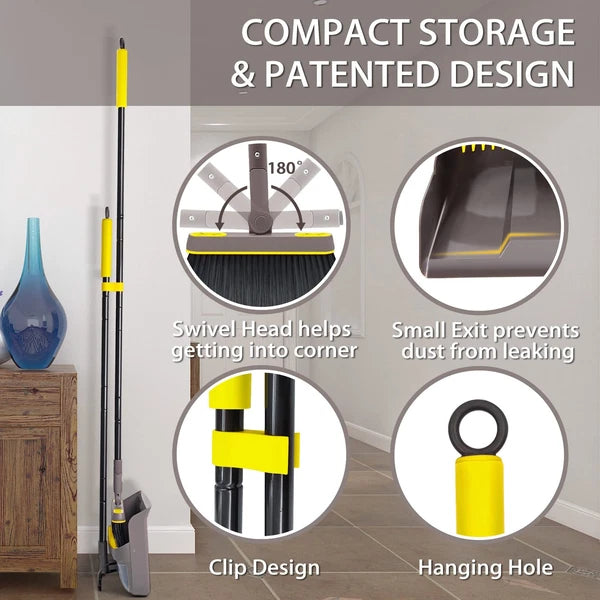 Broom and Dustpan Set for Home with 54 Inches Long Handle, Upright Stand Up D...