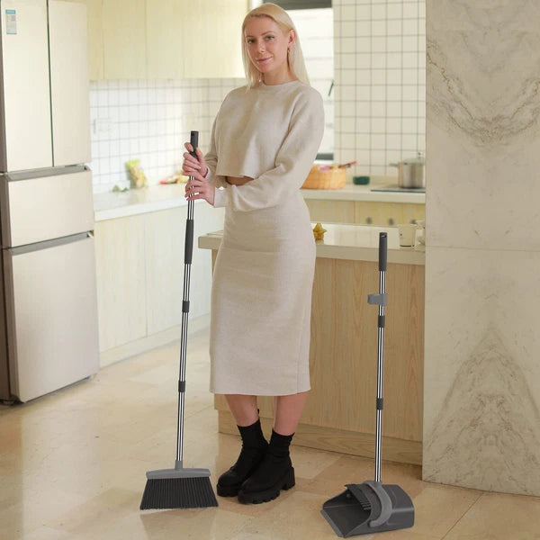Broom and Dustpan Set, Dust pan with Long Handle, Broom with Dustpan Combo Se...