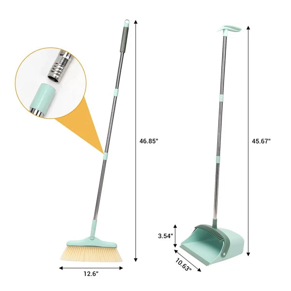 Broom and Dustpan Set with Long Handle Stand Up Pan for Home Office Lobby Use