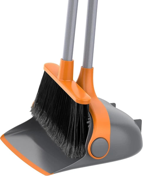 Broom and Dustpan Set with Adjustable Long Handle, Upright Combo for Floor