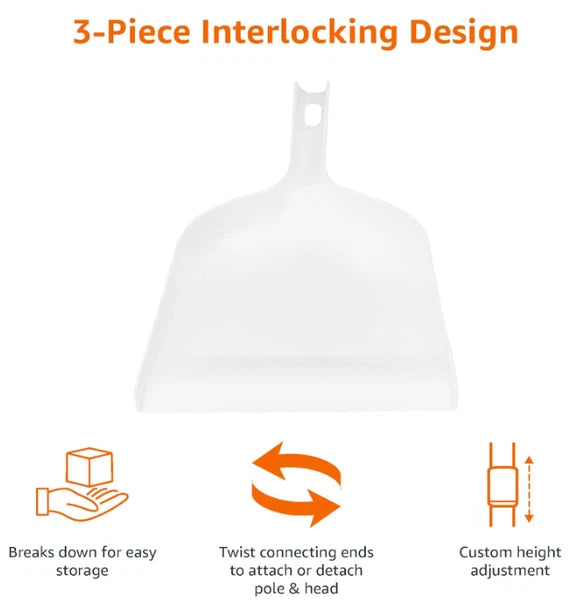 Dustpan and Broom Set with Long Handle, Easy Assembly, Blue White