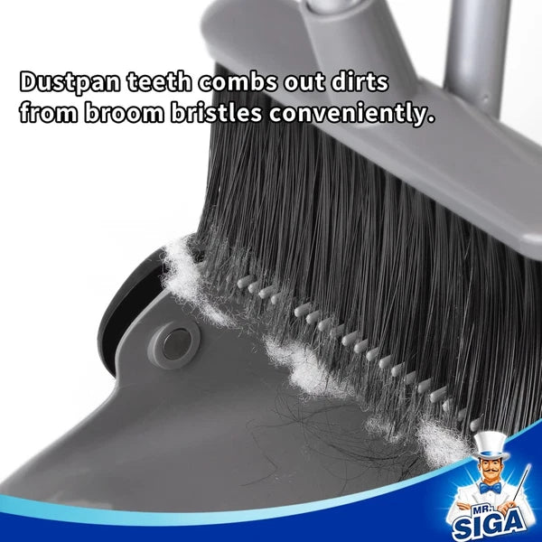 Broom and Dustpan Set with Adjustable Long Handle, Upright Combo for Floor