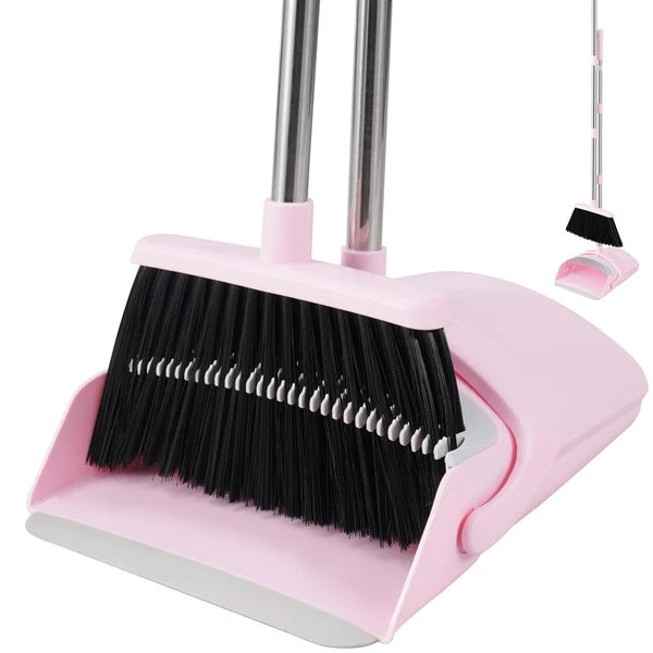 Broom and Dustpan Set 52” Long Adjustable Handle Broom with Dustpan Combo Set...