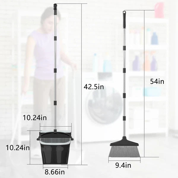 Broom with Dustpan Combo Set (54”) Long Handle Household Dust Pan for Home Offic