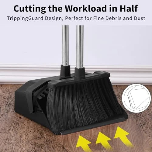 3-Pack Upright Broom with Dustpan Combo Set, Commercial Broom and 1 All Black
