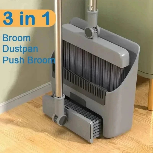 3-in-1 Broom and Dustpan Set with Long Handle and Comb, Ideal for Home
