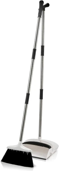 Premium Broom and Dustpan Set Standing Black White Lobby Office Home Salon Tall