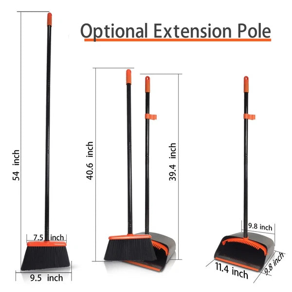 Broom and Dustpan Set for Home, Long Handle Lightweight Broom Set with Comb Teet