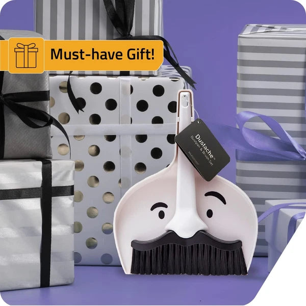 Dustache Small Dustpan and Brush Set, Mini Broom and Dustpan Set, Mustache Desig
