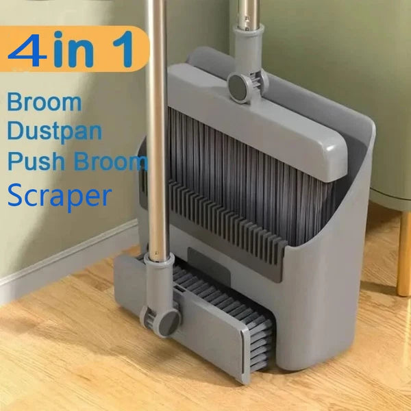 4 in 1 Broom and Dustpan Set Lightweight Upright Lobby Broom and Dust Pan Combo#
