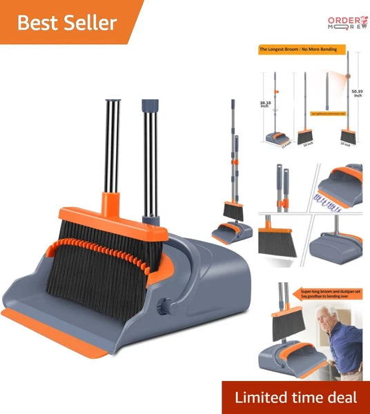 Broom Dustpan Set Self-Cleaning Indoor Outdoor Heavy Duty Recycled Material