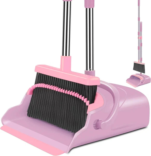 Broom and Dustpan Set, Self-Cleaning with Dustpan Teeth, Ideal for Dog Cat Pets