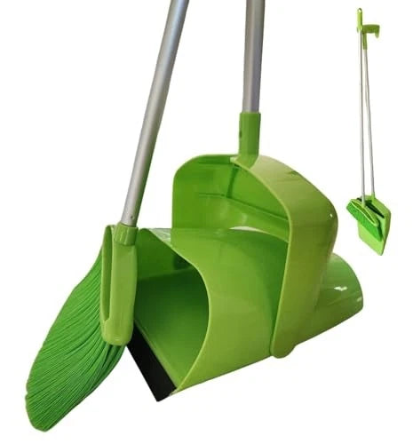 Broom and Dustpan Set for Home, Angled Broom and Upright Dustpan with