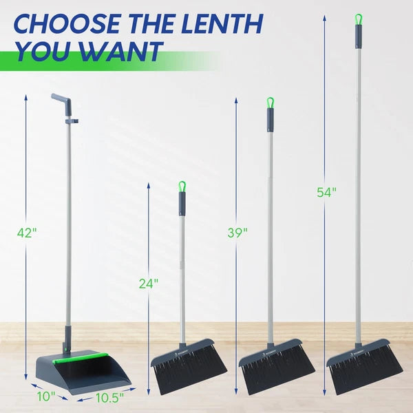 Broom and Dustpan Set with 54'' Adjustable Long Handle, Angled Broom with Dus...