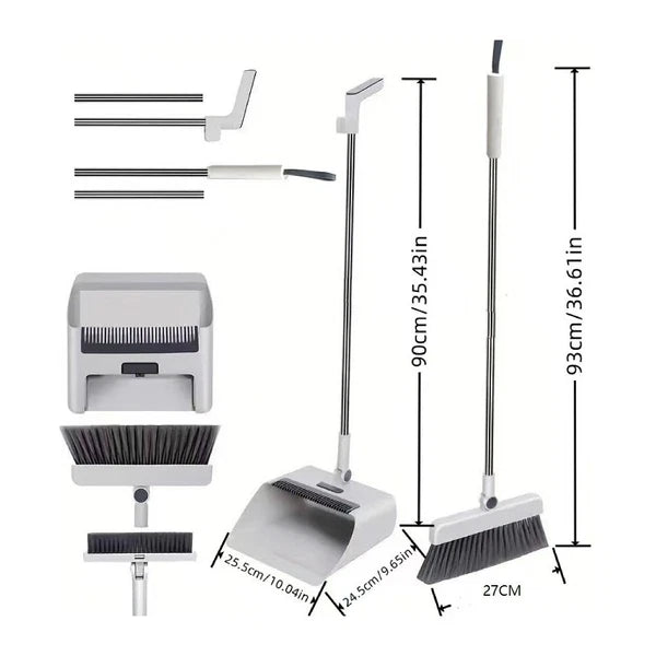 Broom and Dustpan Set Lightweight Upright Lobby Broom and Dust Pan Combo Gray