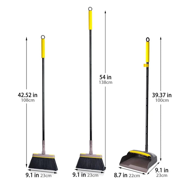 Broom and Dustpan Set for Home with 54 Inches Long Handle, Upright Stand Up D...