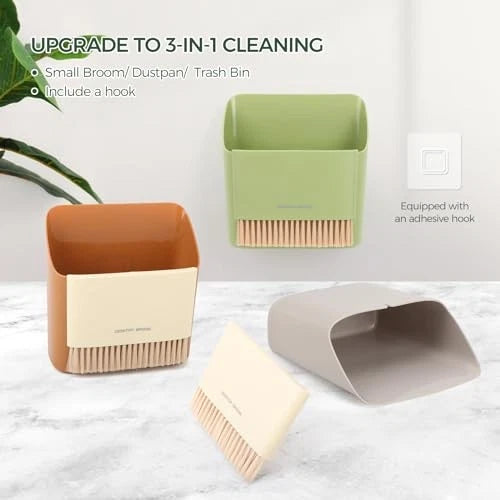 Small Broom and Dustpan Set, Portable Hand Whisk Broom Brush, Mini Green