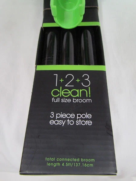 Casabella Basics 3-Piece Angled Broom and Dustpan Cleaning Set, Black/Green New