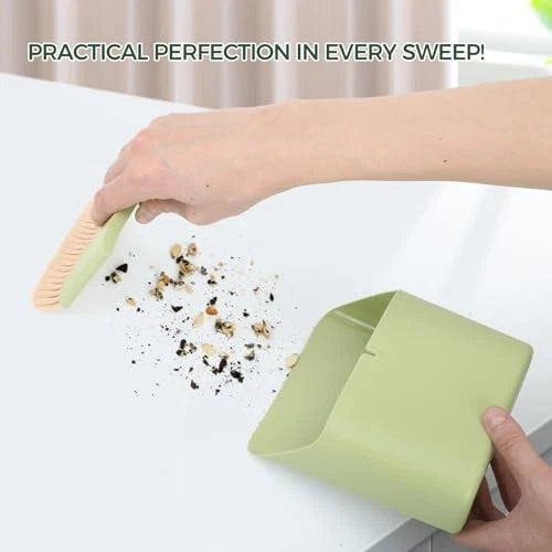 Small Broom and Dustpan Set, Portable Hand Whisk Broom Brush, Mini Green