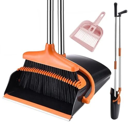 Long Handle Broom and Dustpan Set  Home Floor Office Lobby Cleaning-Durable