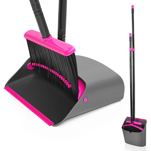 Broom and Dustpan Set for Home, Long Handle Lightweight Broom Set with Comb Teet