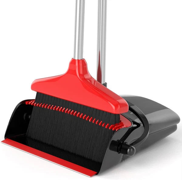 Broom with Dustpan Combo Set 54" Long Handle Adjustable Length Stainless Steel