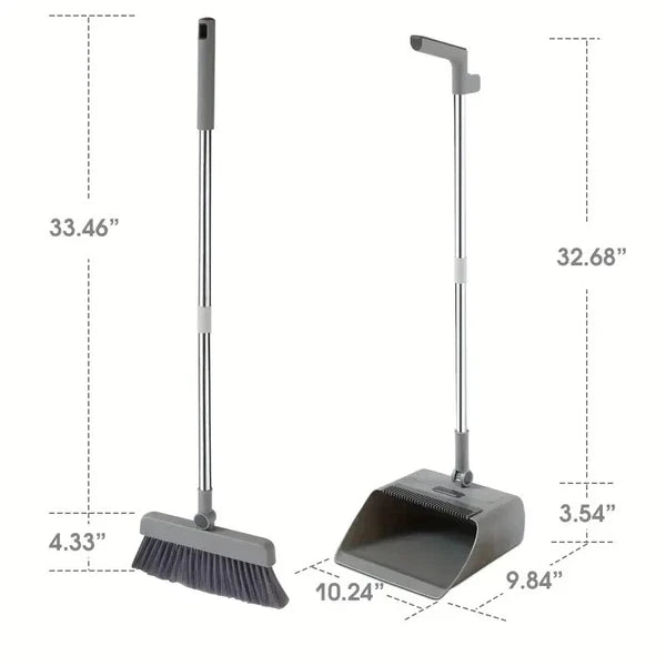 Combo 3-In-1 Broom and Dustpan Set Lightweight Upright Lobby Broom and Dust Pan